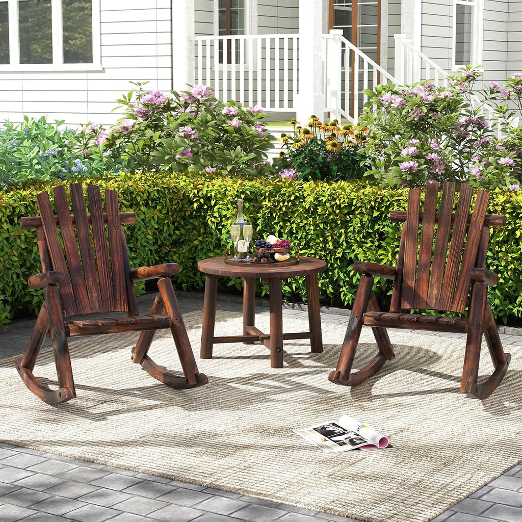 Tangkula Wood Outdoor Rocking Chairs Set of 2, Outside Adirondack Rocker with High Back and Slatted Seat, Oversized Porch Rocking Chair for Balcony, Garden, Backyard, Patio