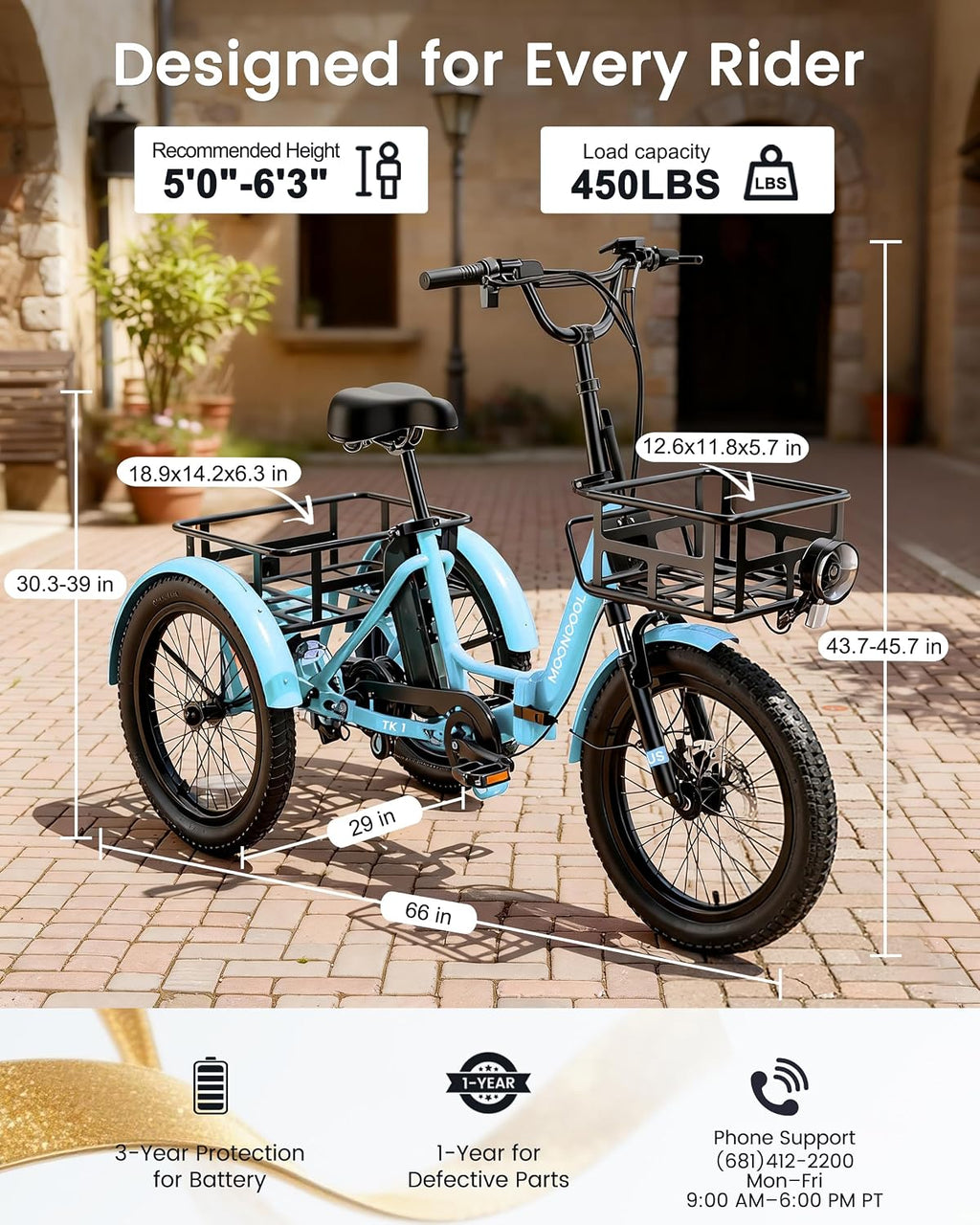MOONCOOL Electric Trike for Adults, 500W/750W 48V Electric Tricycle for Adults, 20'x3.0' Fat Tire 3 Wheel Electric Bike, Folding Aluminum Adult Tricycle with Removable Battery