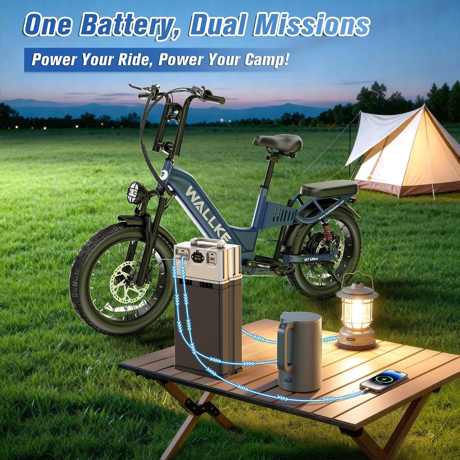 Wallke H7 Ultra 4000W 2-in-1 Electric Bike with 2640Wh Portable Power Station, 48V 55Ah Removable Battery, 37MPH Off-Road Fat Tire E-Bike for Adults, Fast E-Bike UL2849 Compliant