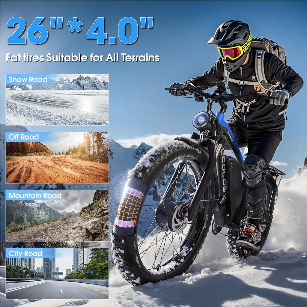 Electric Bike for Adults,Peak 6000W Dual Motor Ebike, 52V 32AH 30-100 Miles Up to 45 M P H 26' Fat Tire 7 Speed Electric Mountain Bike All Terrain Front Suspension Electric Bicycles