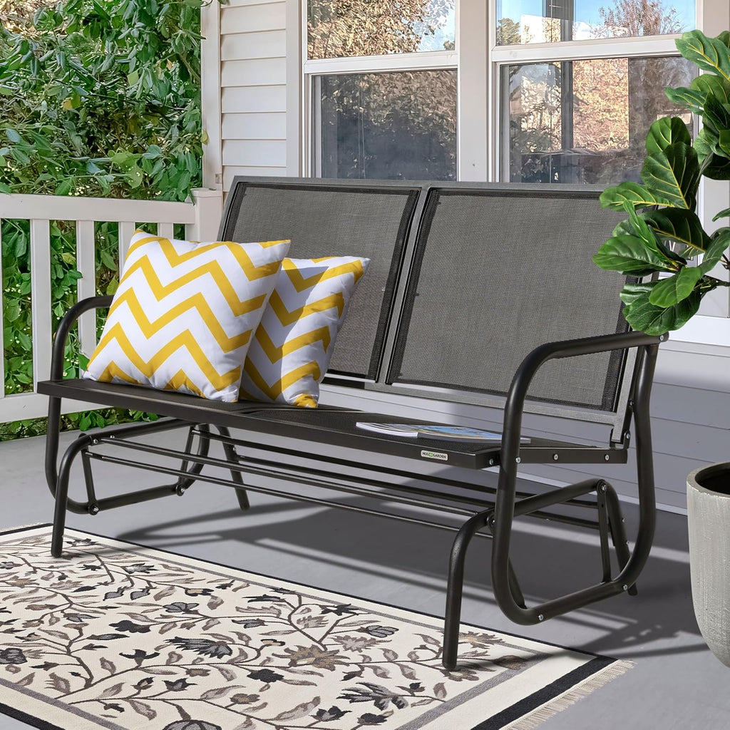NUU GARDEN Porch Glider Heavy Duty 529 LBS, Iron Patio Glider Chairs Bench, 2-Seater for Backyard, Poolside, Garden, Black
