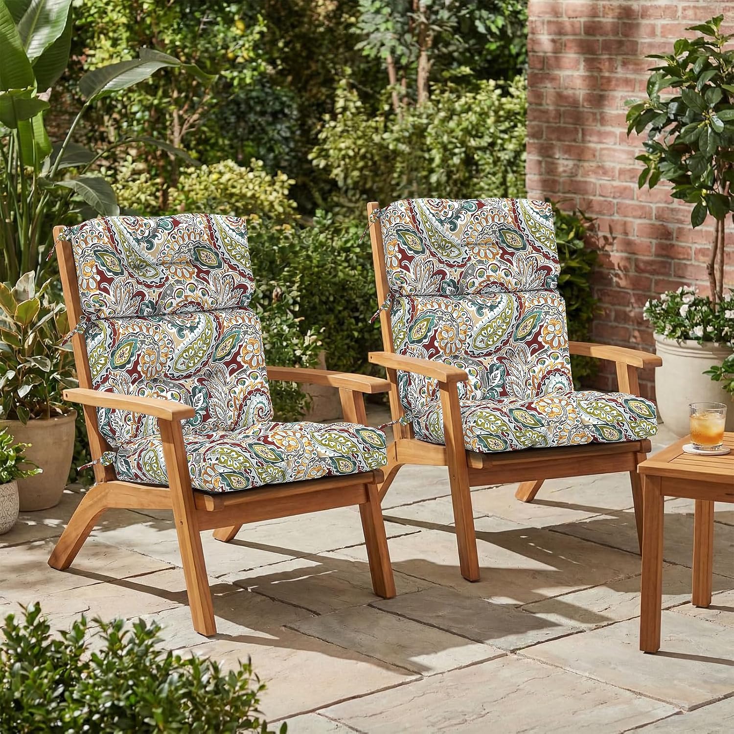 Outdoor High Back Patio Chair Cushions, Fade Resistant & Waterproof Tufted Seat and Back Cushions for Patio Furniture, Patio Chair Cushions 44x22 Inch, Set of 2, Paisley Chilli