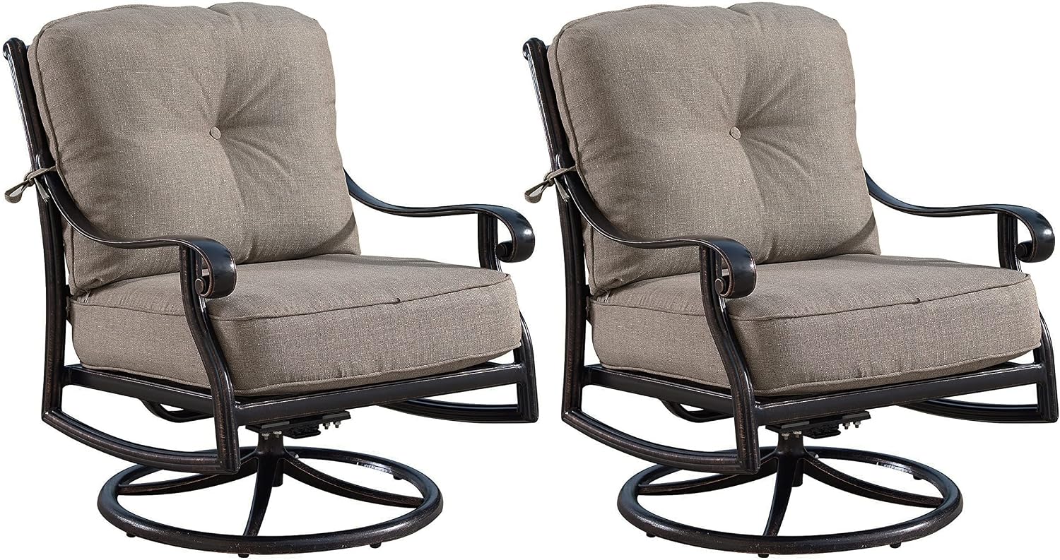 Oakland Living Aluminum Outdoor Swivel Club Finish with Thick Tan Polyester Cushions (Set of 2) Deep Seating Rocking Chairs, Antique Copper (AZCANYON-2CHAIR-AC)
