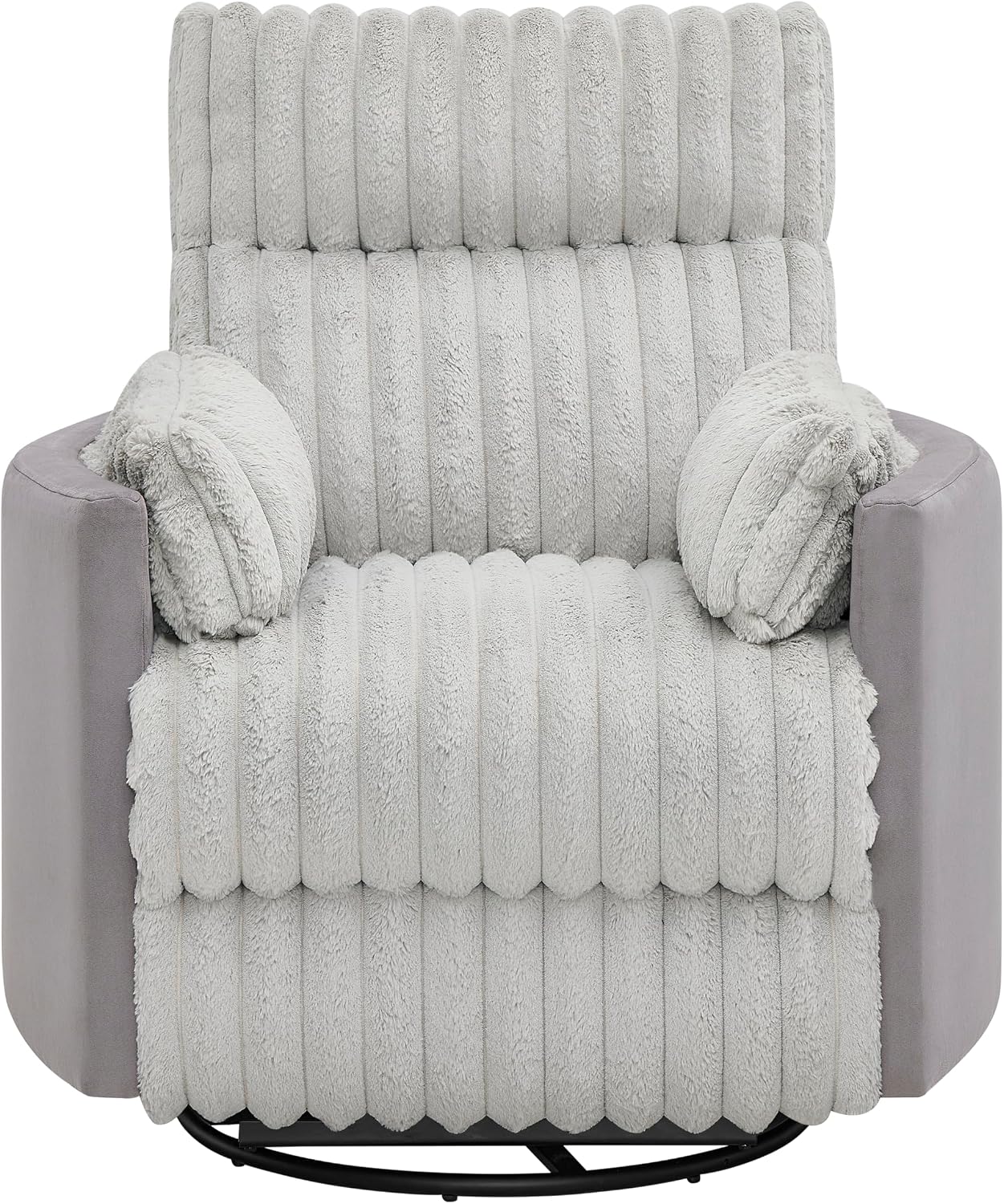 Power Swivel Rocker Recliner for Adults, Cozy Corduroy Recliner Chair with 2 Pillows for Bedroom, Electric Glider Rocking Nursery Chairs for Living Room (Light Grey)