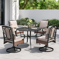 PHI VILLA 5-Piece Outdoor Dining Sets, All-Weather Patio Table and Chairs Set for 4, Heavy Duty Patio Table Set Round for Deck, 4 Extra Large Outdoor Metal Wicker Dining Chairs with Thick Cushions