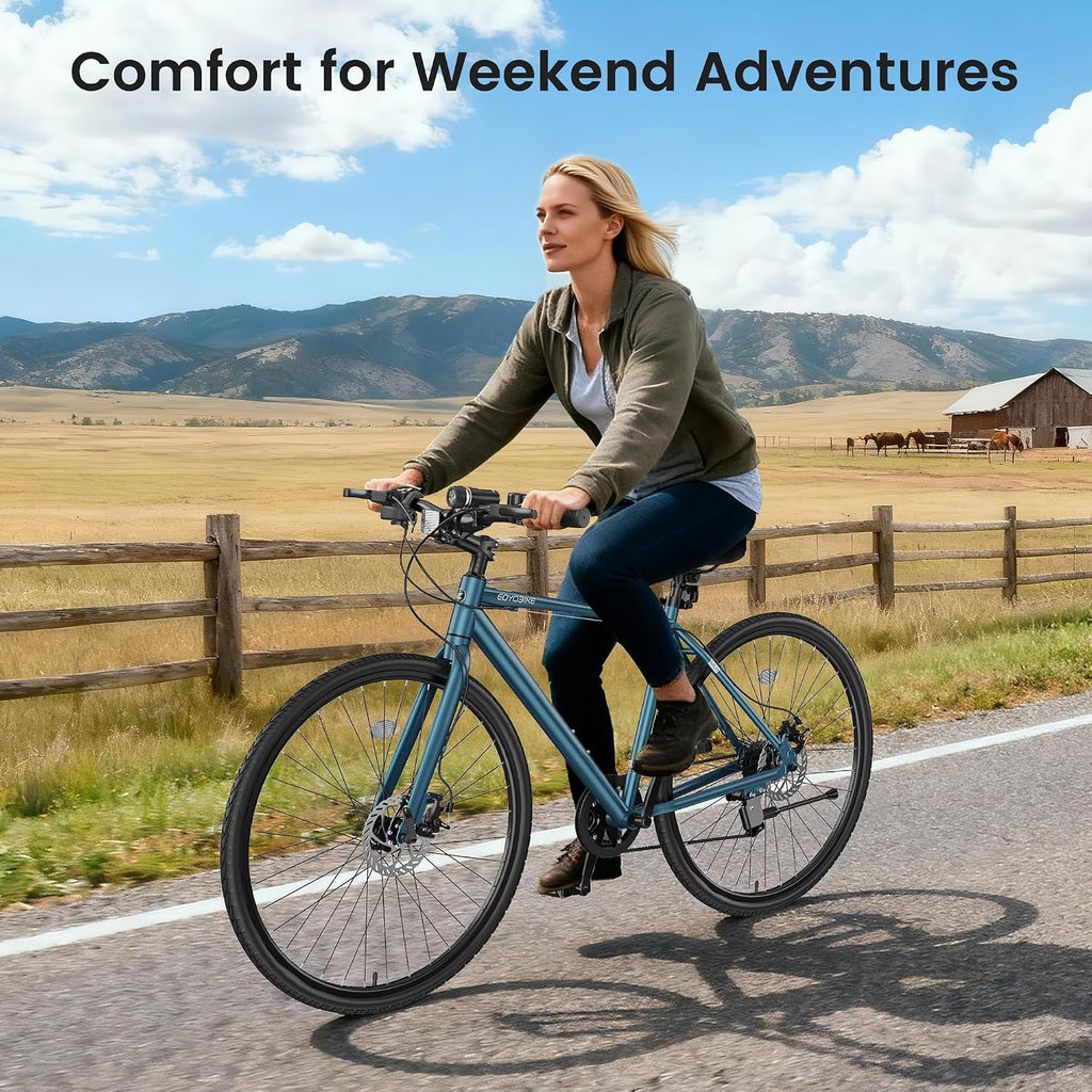 MOONCOOL Hybrid Bike for Men, 700C Aluminum 29LB Ultra-Light 8 Speed Commuter Bike, 350lb Loading, 29' Urban Bicycle, Dual Disc Brakes, for Tall Men&Women, 85% Pre-Assembled