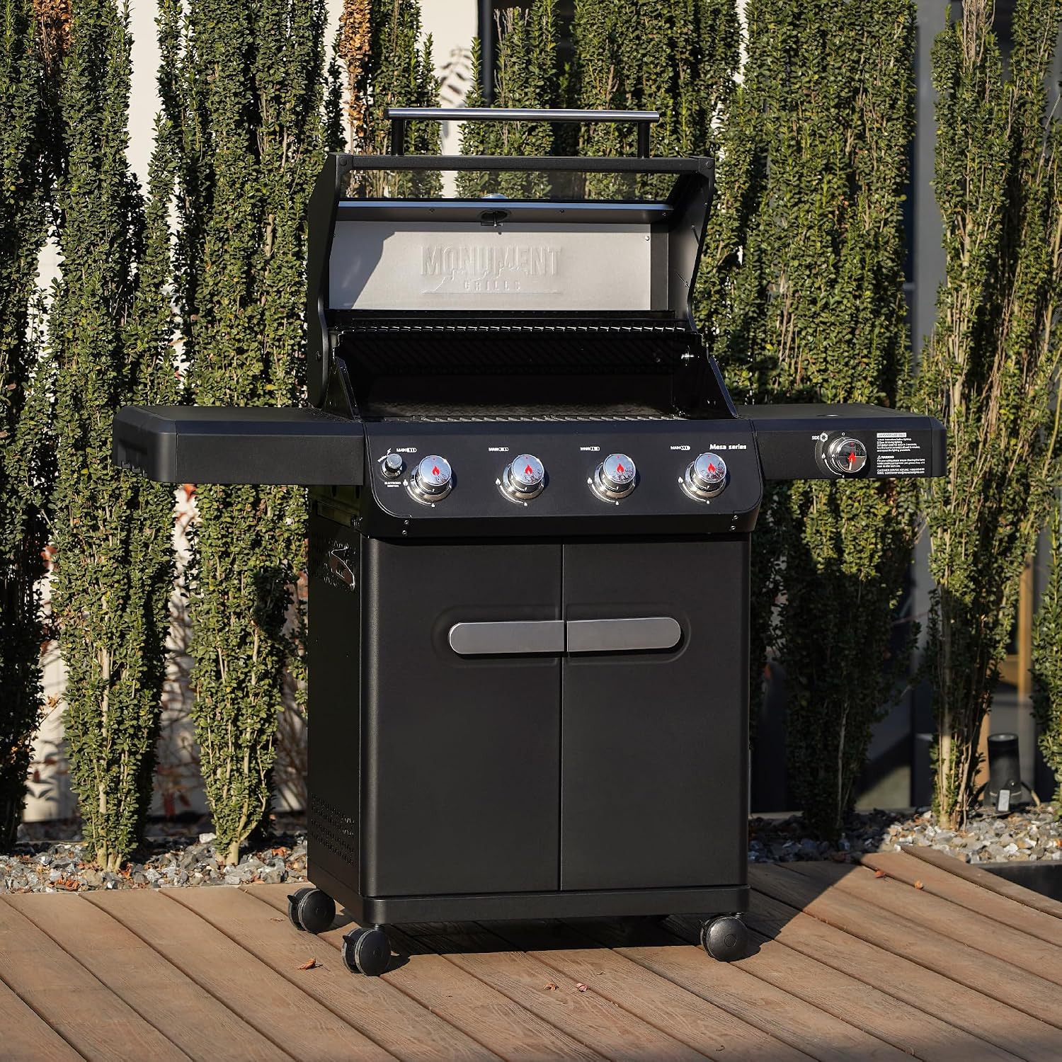 Monument Grills Mesa Series, Outdoor Barbecue Stainless Steel 4 Burner Propane Gas Grill, 52,000 BTU Patio Garden Barbecue Grill with Side Burner and Knob Controls, Mesa425 with BBQ Cover