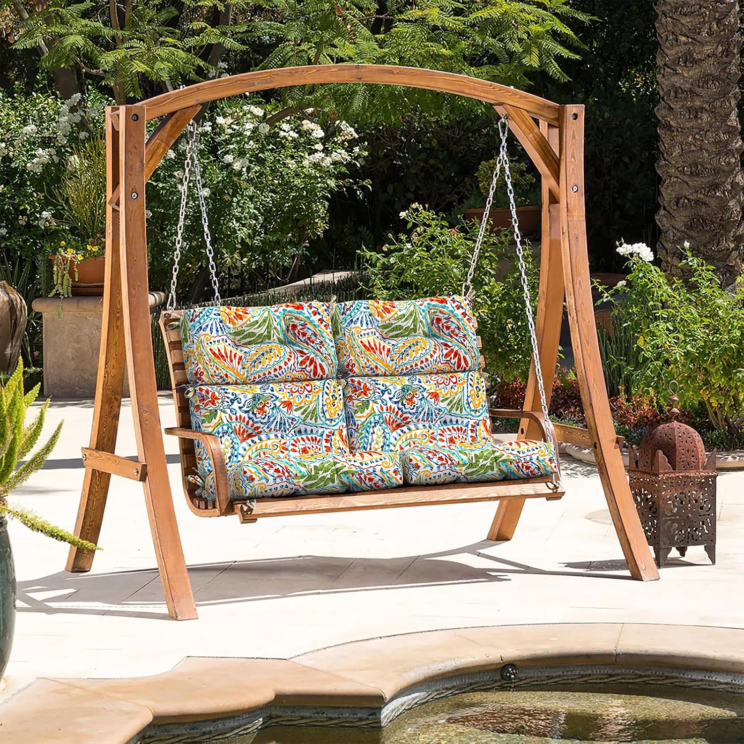 LVTXIII 2 Pack Outdoor High Back Cushions, 22' W x 20' D Tufted Seat and Back Chair Cushion with Ties, Fluffy Patio Replacement Rocking Chair Cushion for Outdoor Furniture Use, A Paisley Ummi Multi