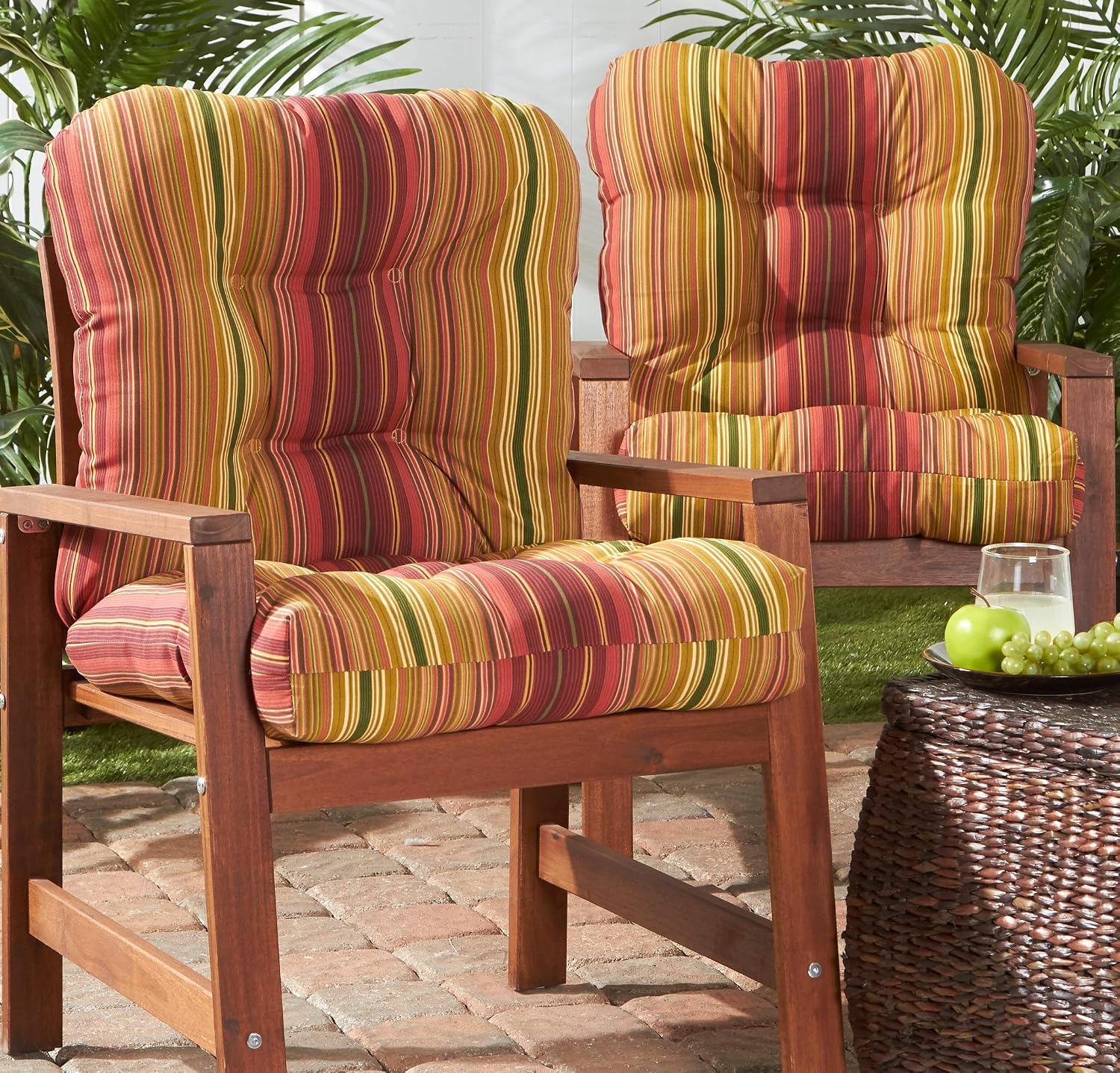 Greendale Home Fashions Outdoor 42x21-inch Seat/Back Chair Cushion (Set of 2), Cinnamon Stripe