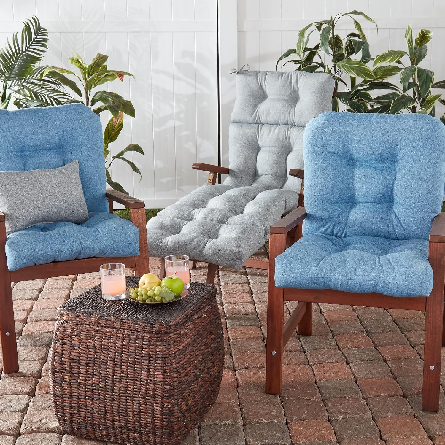 Greendale Home Fashions Outdoor 42x21-inch Seat/Back Chair Cushion (Set of 2), Blue Heather