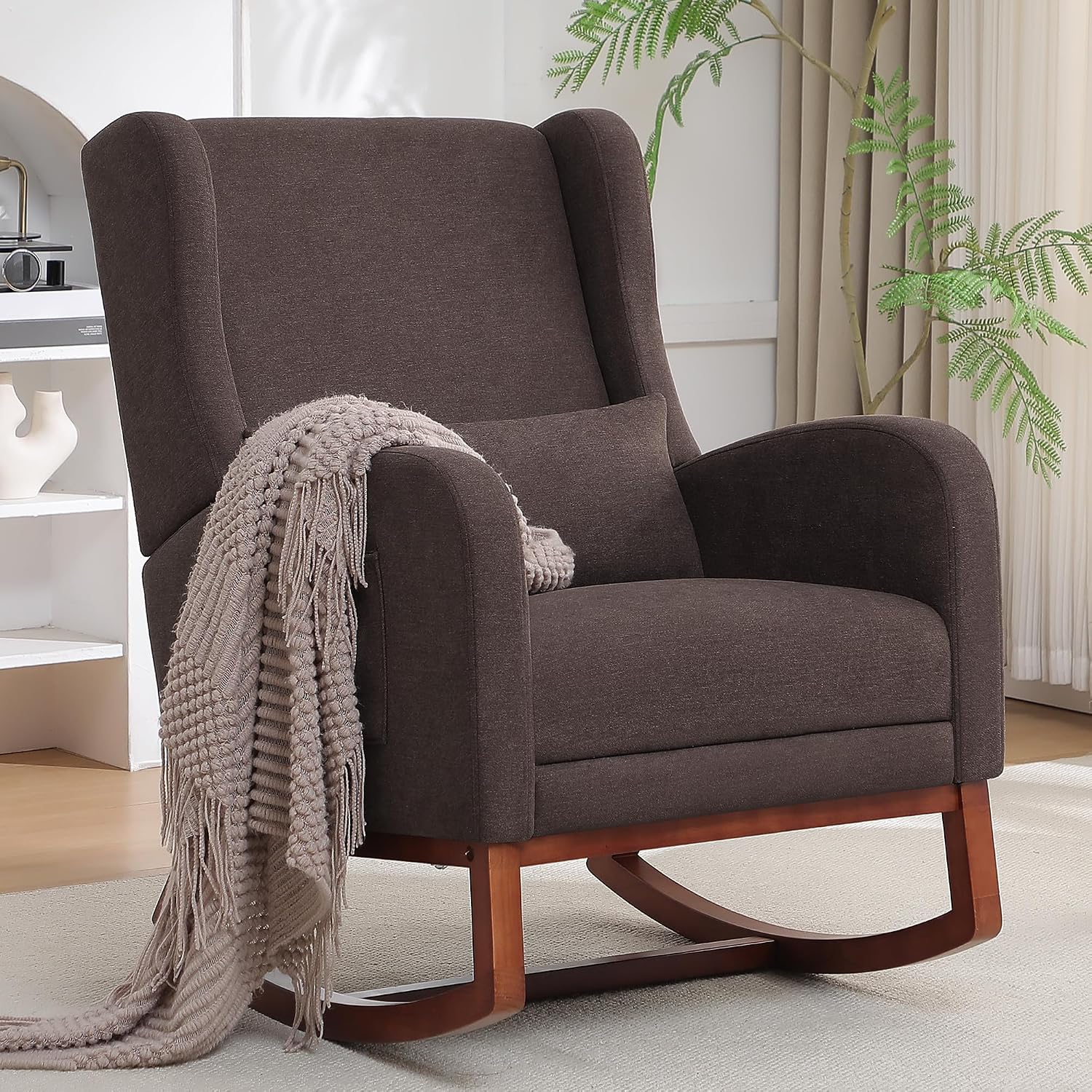 HCHAIRH Rocking Chair Nursery with Foot Rest, Wingback Nursery Rocking Chairs, Nursing Glider Rocker Chair with Pillow and High Back for Nursery, Living Room, Bedroom, Coffee