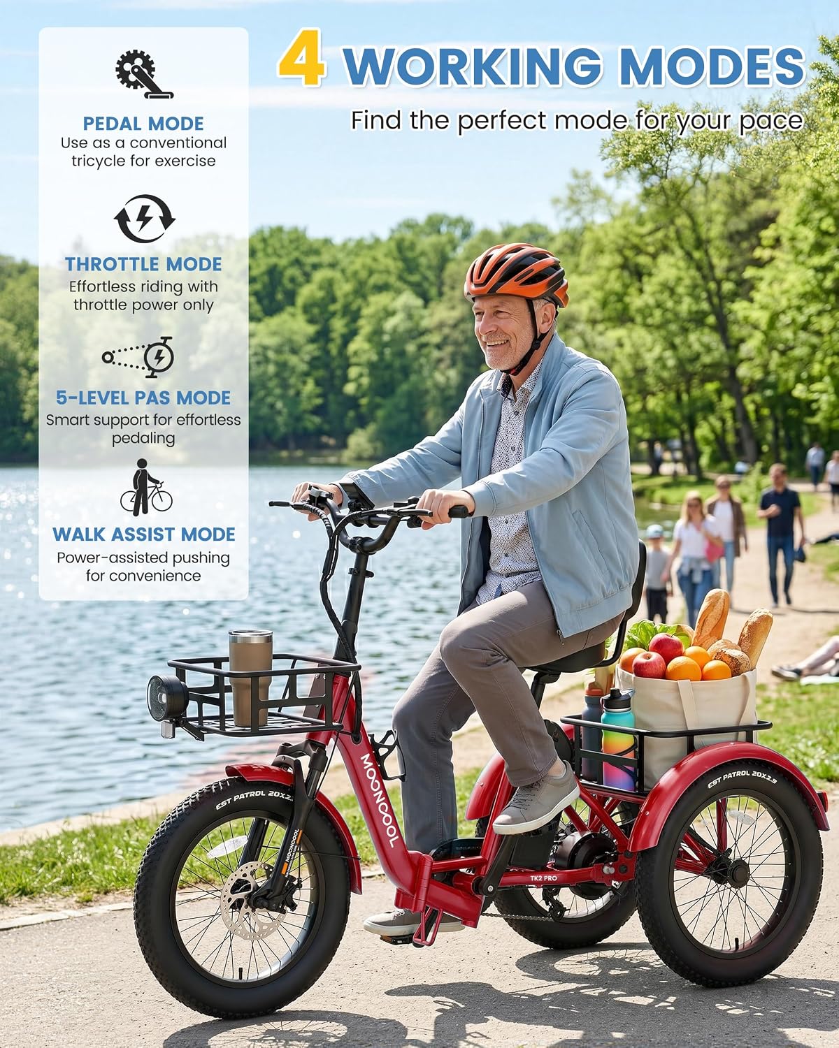 MOONCOOL Electric Trike for Adults, 500W/750W 48V Electric Tricycle for Adults, 20'x3.0' Fat Tire 3 Wheel Electric Bike, Folding Aluminum Adult Tricycle with Removable Battery