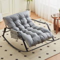 KEIKI PU Rocking Chair Outdoor/Indoor-Reading Papasan Lounge Chair with Storage, Rocker Egg Chair W/Iron Frame, Patio Porch Furniture-Waterproof Cushion Gliding Chairs for Bedroom/Garden/Lawn, Gray
