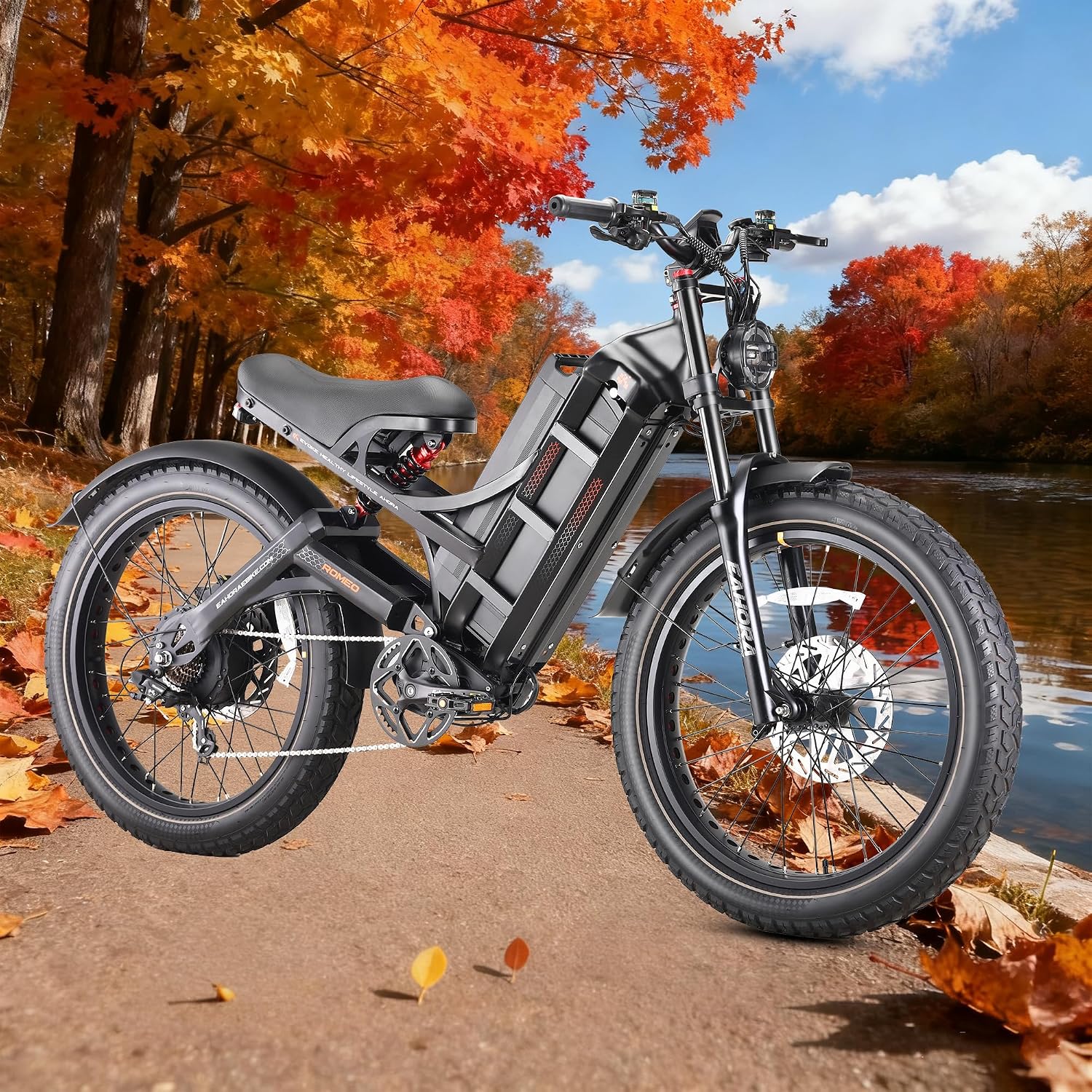 eAhora 2025 Romeo Ultra/Romeo 2 Peak 3000W/2500W 42/40 Mph Electric Bike for Adults 60V 70Ah/52V 60Ah 100-200Miles Long Range Ebike 26' Fat Tire Full Suspension Electric Bicycle