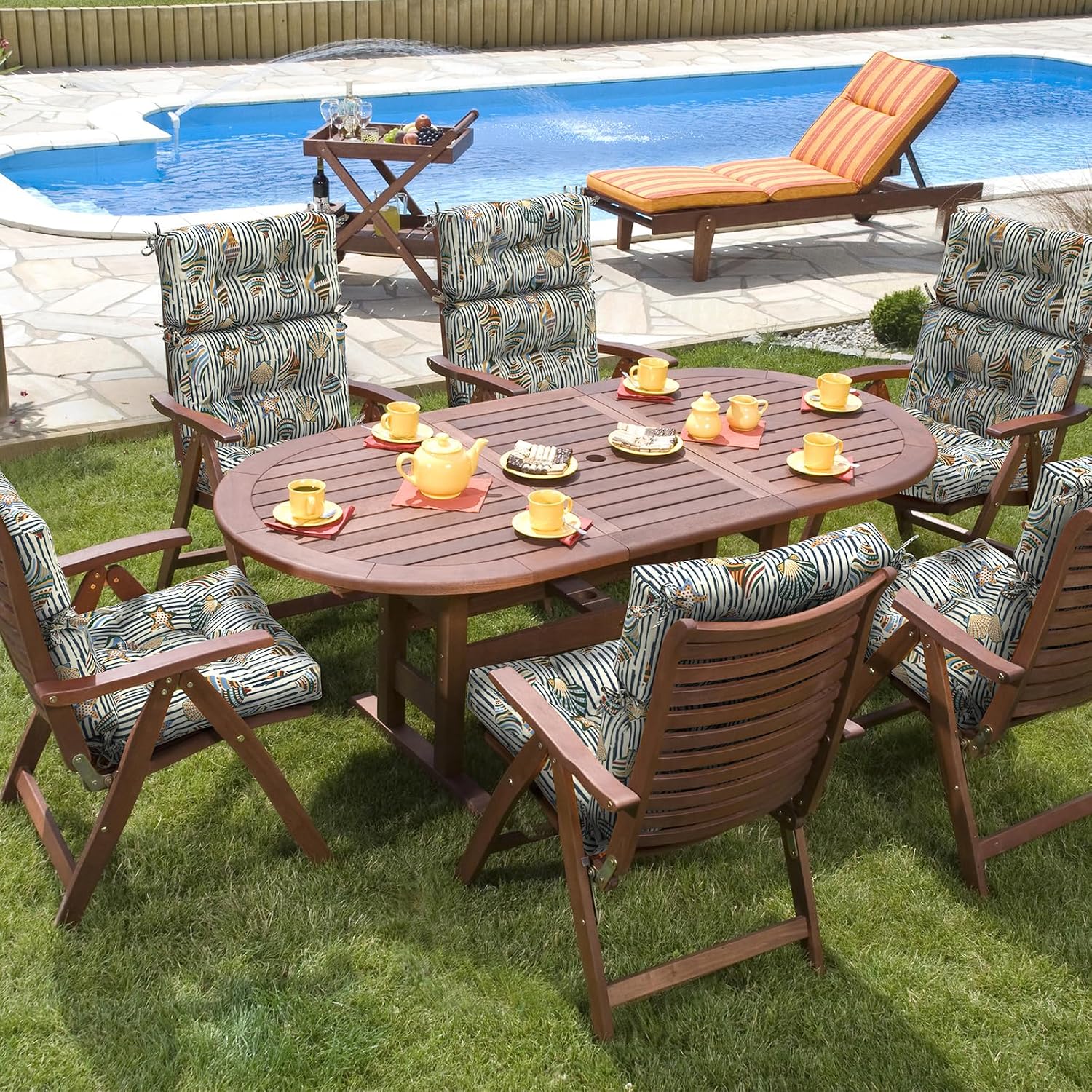 DYTXIII Outdoor High Back Chair Cushions Set of 2, Water Repellent Tufted Rocking Seat Cushions Replacement 44 x 22 Inch, Seat & Back Chair Pads for Patio, Balcony and Indoor Use -Crayon Shells