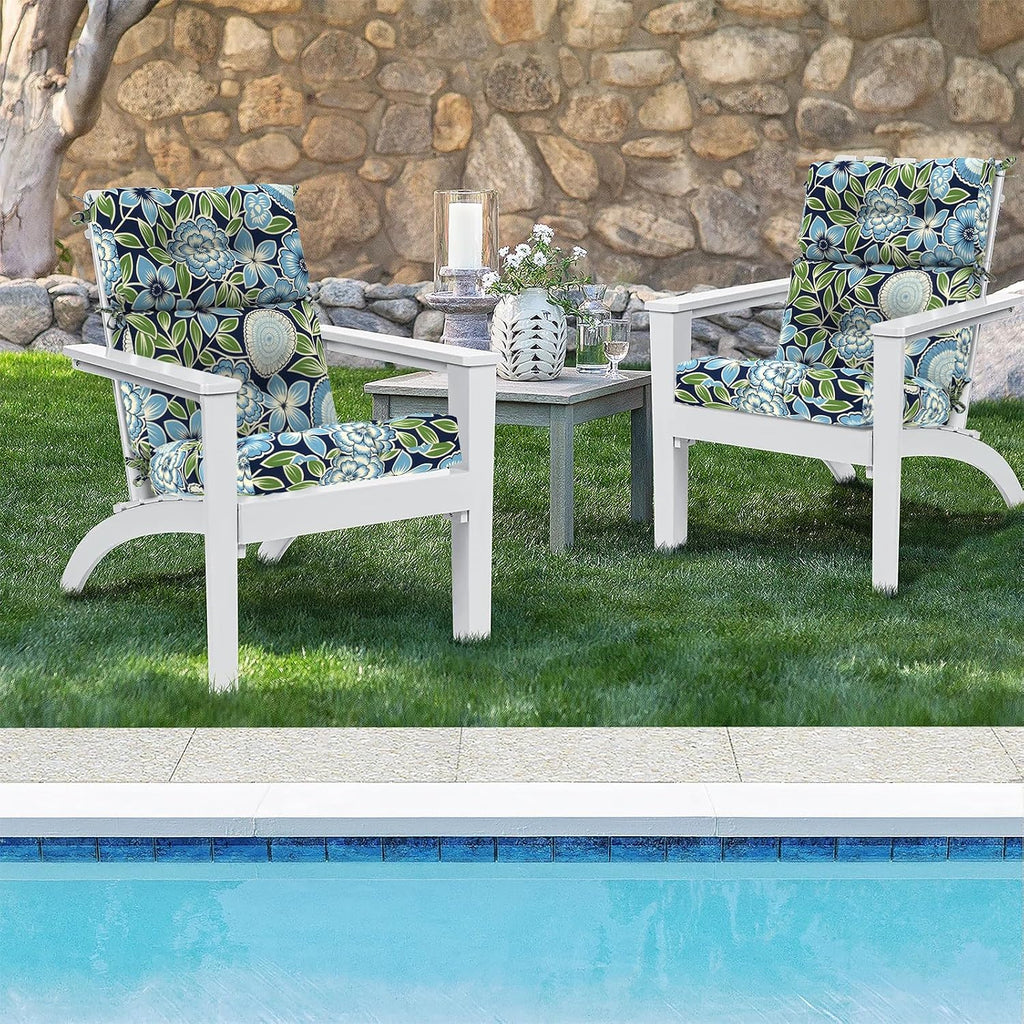 DYTXIII Outdoor High Back Chair Cushions Set of 2, Water Repellent Tufted Rocking Seat Cushions Replacement 44 x 22 Inch, Seat & Back Chair Pads for Patio, Balcony and Indoor Use -Azure Symphony‌