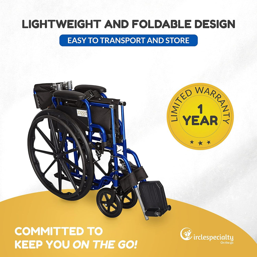 Ziggo 16' Seat Width Pediatric Wheelchair for Kids & Children, Lightweight, Manual Folding Wheelchair w/Safety Belt, Swing-Away Foot Support w/Straps, Desk Length Arm Rests