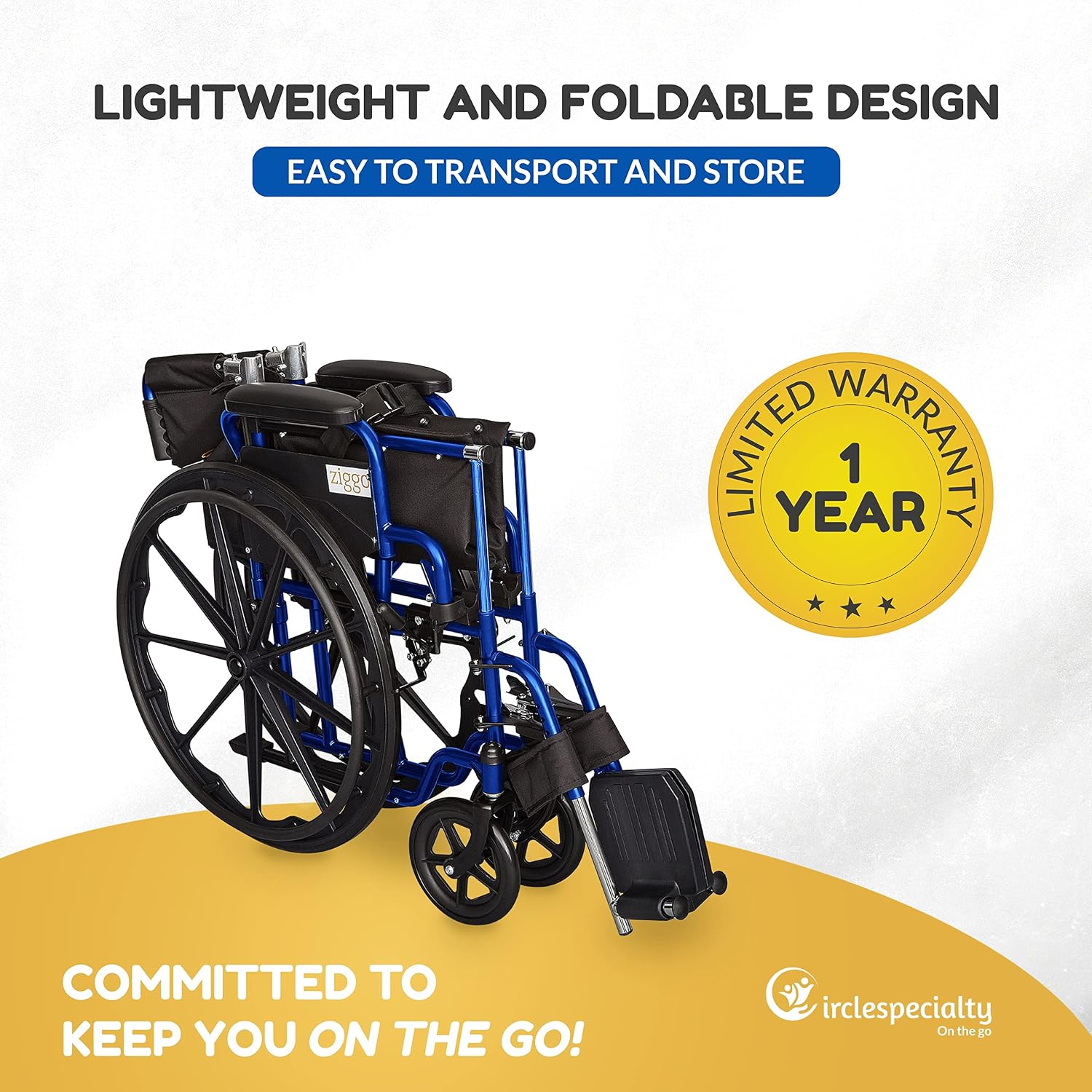 Ziggo 16' Seat Width Pediatric Wheelchair for Kids & Children, Lightweight, Manual Folding Wheelchair w/Safety Belt, Swing-Away Foot Support w/Straps, Desk Length Arm Rests
