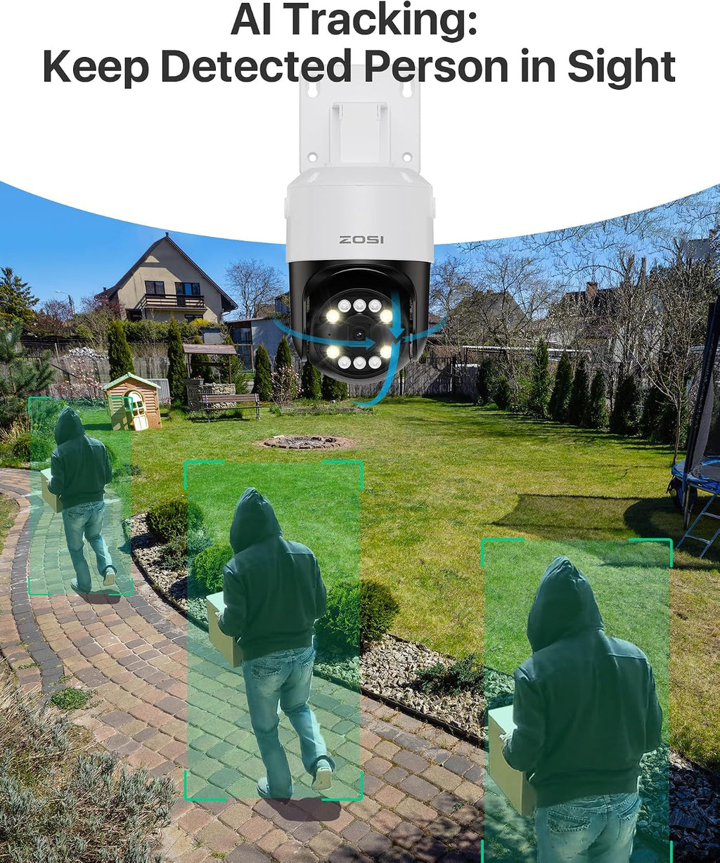ZOSI 16 Channel 4K PoE Security Camera System with AI Face Person Vehicle Detection, 12 x 5MP 3K Outdoor Auto Tracking PT PoE IP Camera with Floodlights, 5X Digital Zoom, 4TB HDD for 24/7 Recording