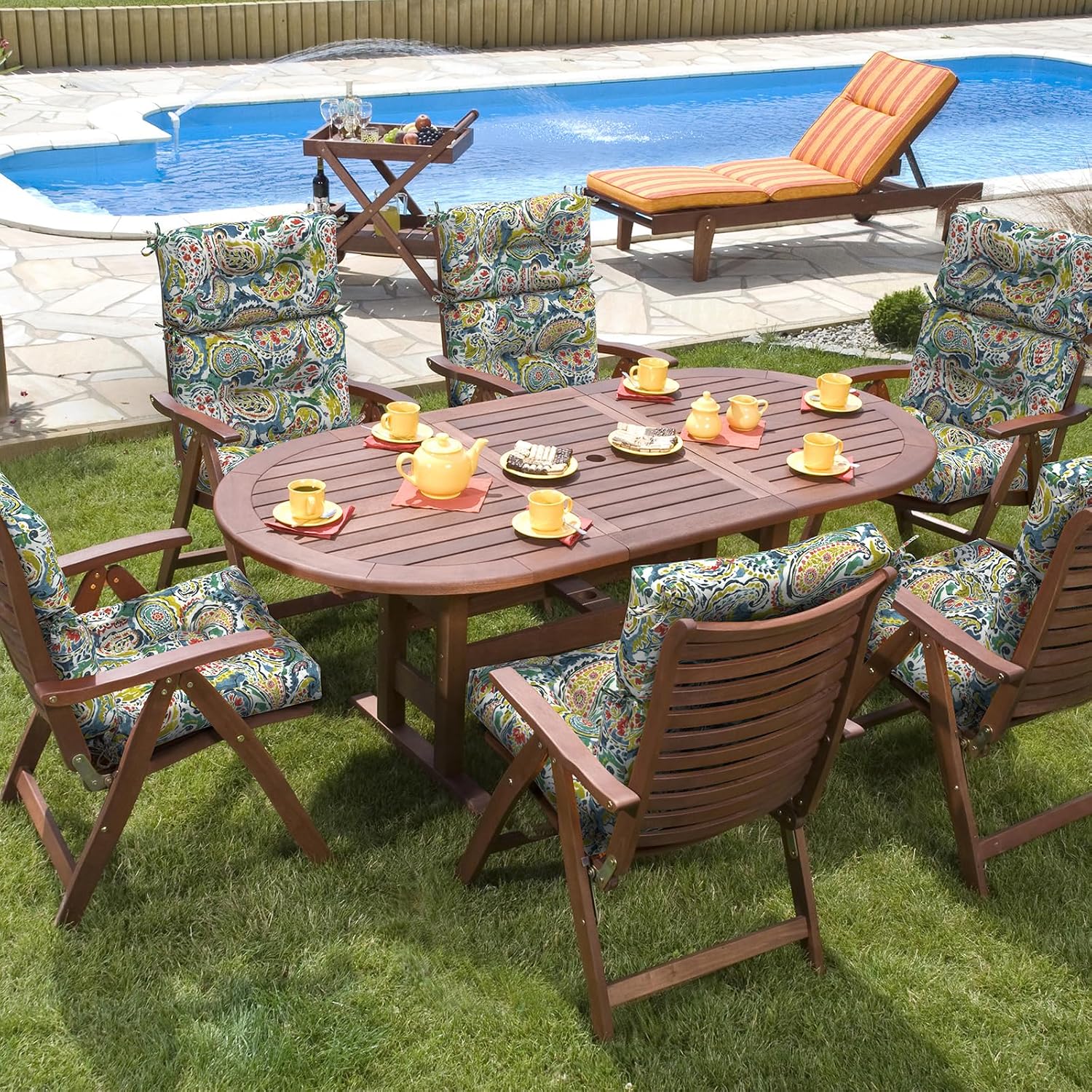 DYTXIII Outdoor High Back Chair Cushions Set of 2, Water Repellent Tufted Rocking Seat Cushions Replacement 44 x 22 Inch, Seat & Back Chair Pads for Patio, Balcony and Indoor Use -Paisley Paradise