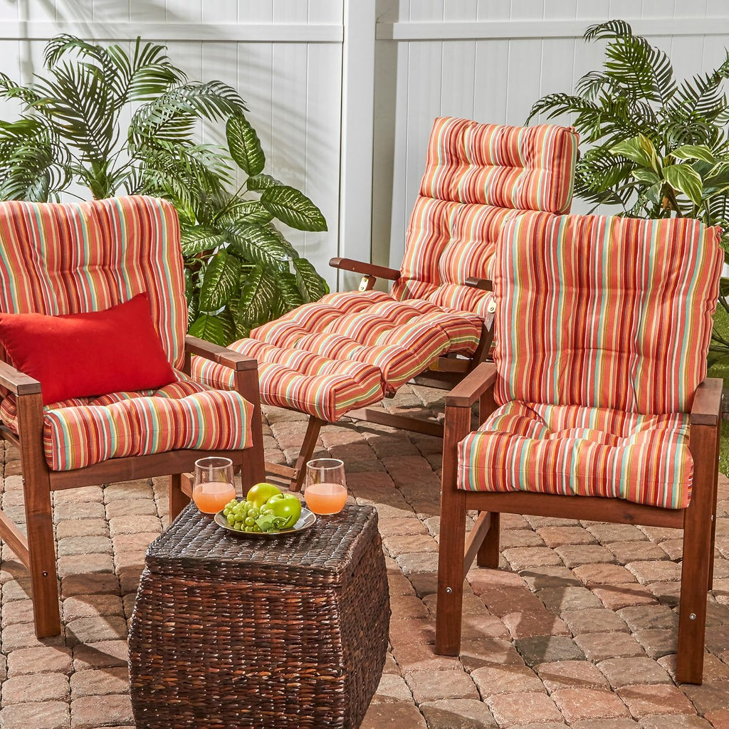 Greendale Home Fashions Outdoor 42x21-inch Seat/Back Chair Cushion (Set of 2), Coral Stripe