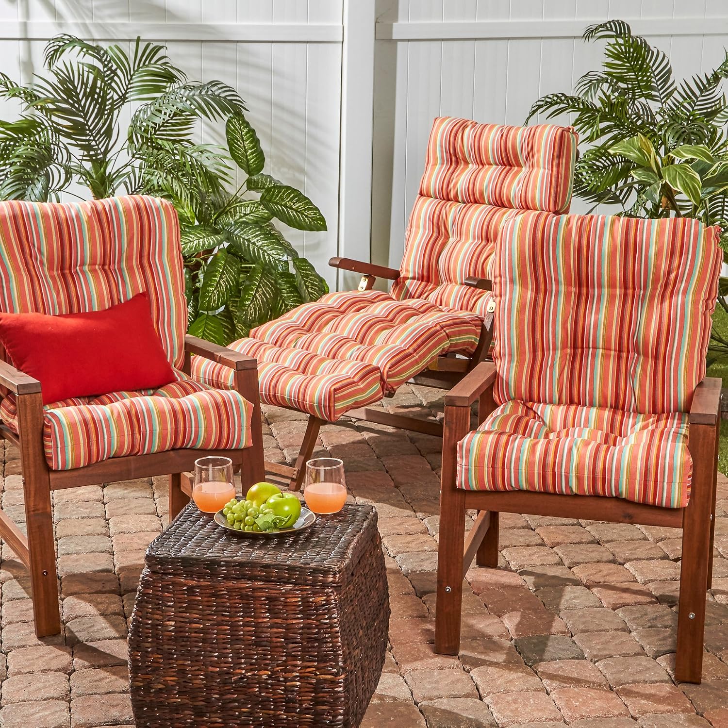 Greendale Home Fashions Outdoor 42x21-inch Seat/Back Chair Cushion (Set of 2), Coral Stripe