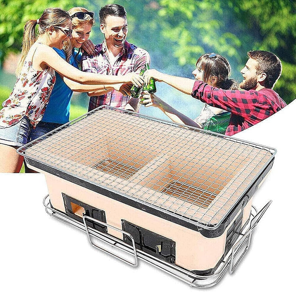 Japanese Ceramic Tabletop Grill, Rectangular BBQ Hibachi Charcoal Grill Table Yakatori Charcoal Cooker for Indoor Outdoor Stove