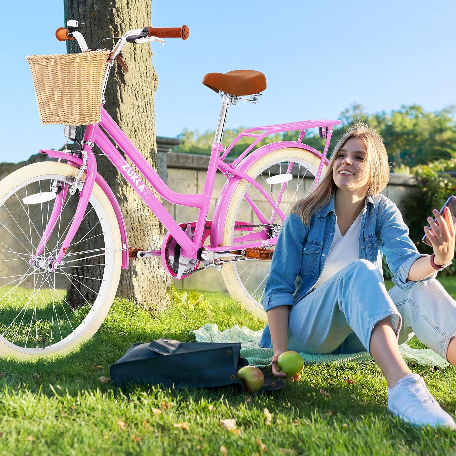 Girls Bike, 20/22/24 Inch Wheels, 1/7 Speed Kids Bike Cruiser Bike, Rear Cargo Rack for 7-14 Years Old Kids Bike, Multiple Colors