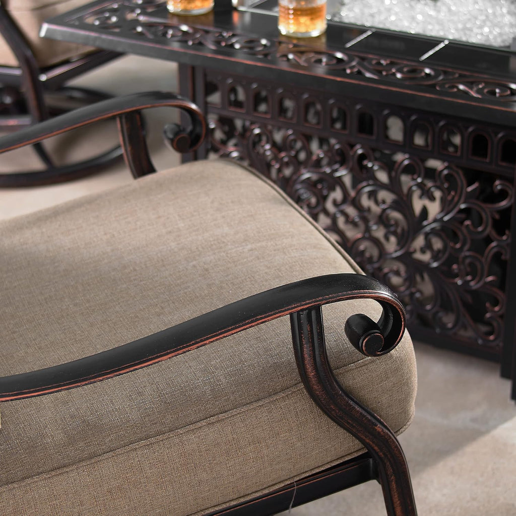 Oakland Living Aluminum Outdoor Swivel Club Finish with Thick Tan Polyester Cushions (Set of 2) Deep Seating Rocking Chairs, Antique Copper (AZCANYON-2CHAIR-AC)