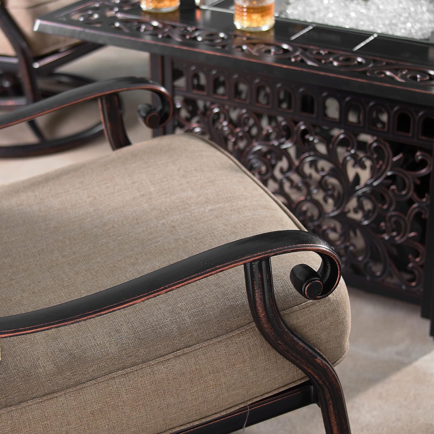 Oakland Living Aluminum Outdoor Swivel Club Finish with Thick Tan Polyester Cushions (Set of 2) Deep Seating Rocking Chairs, Antique Copper (AZCANYON-2CHAIR-AC)