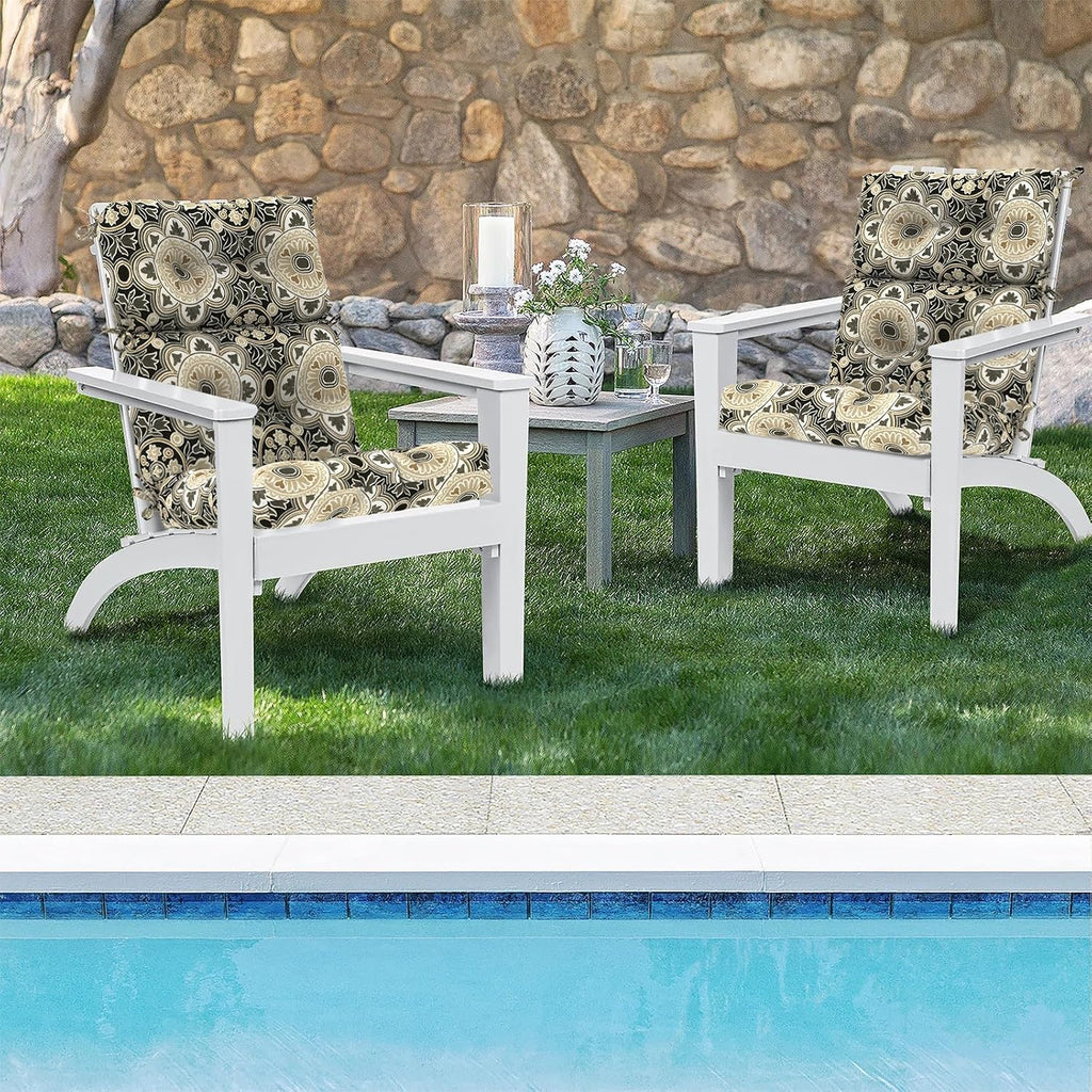DYTXIII Outdoor High Back Chair Cushions Set of 2, Water Repellent Tufted Rocking Seat Cushions Replacement 44 x 22 Inch, Seat & Back Chair Pads for Patio, Balcony and Indoor Use -Vintage Medallion
