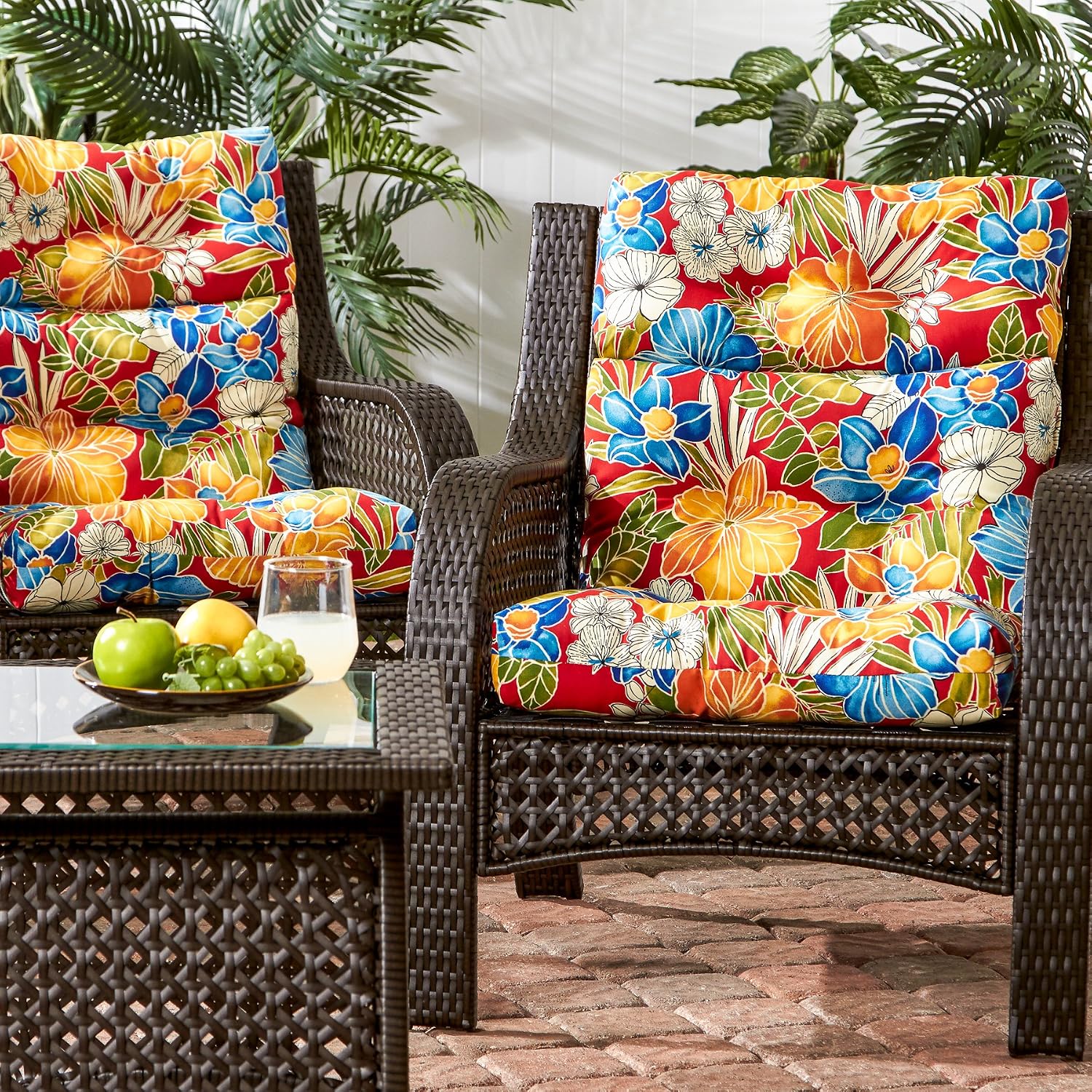Greendale Home Fashions Outdoor 44x22-inch High Back Chair Cushions (Set of 2), Aloha Crimson