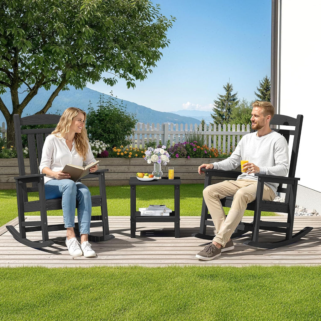 SERWALL Oversized HDPE Outdoor Rocking Chair Set of 6, Patio Rocking Chairs, All-Weather Porch Rockers for Adults, Black