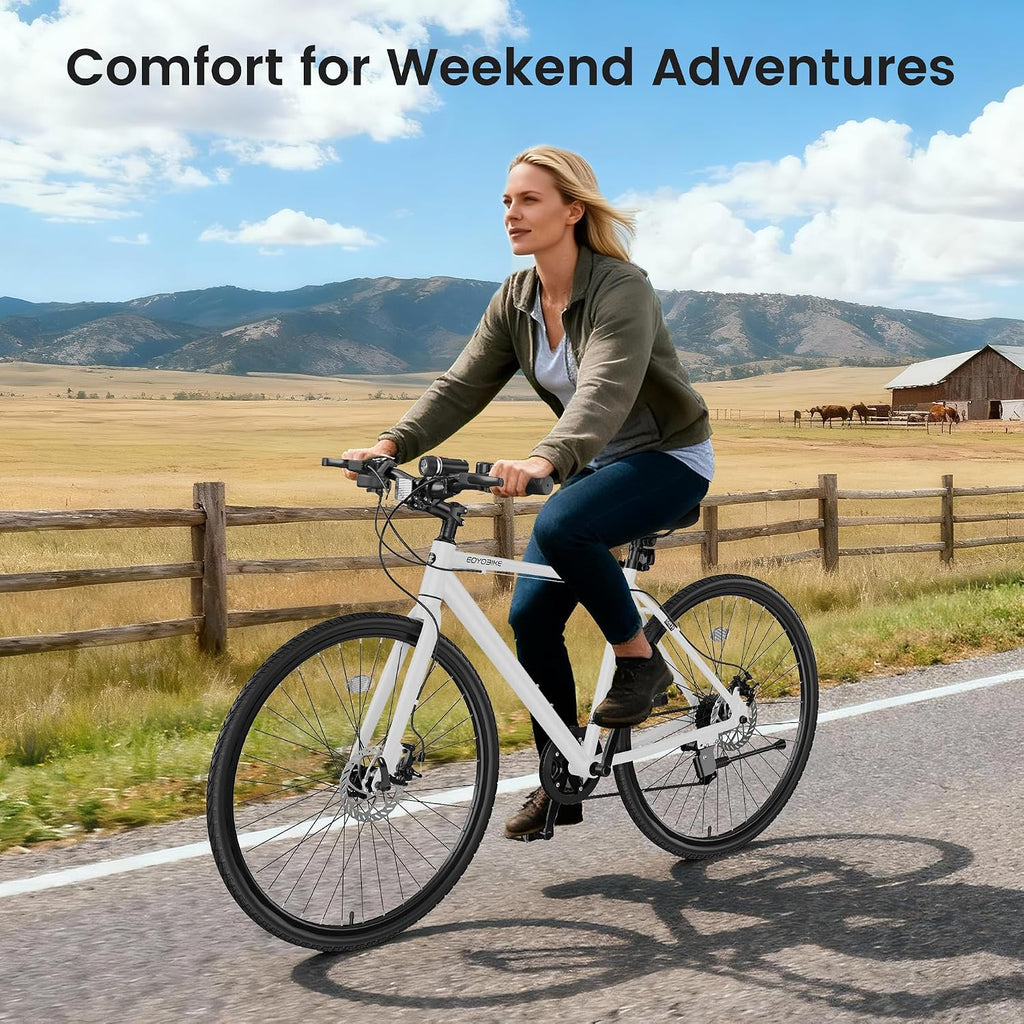 MOONCOOL Hybrid Bike for Men, 700C Aluminum 29LB Ultra-Light 8 Speed Commuter Bike, 350lb Loading, 29' Urban Bicycle, Dual Disc Brakes, for Tall Men&Women, 85% Pre-Assembled