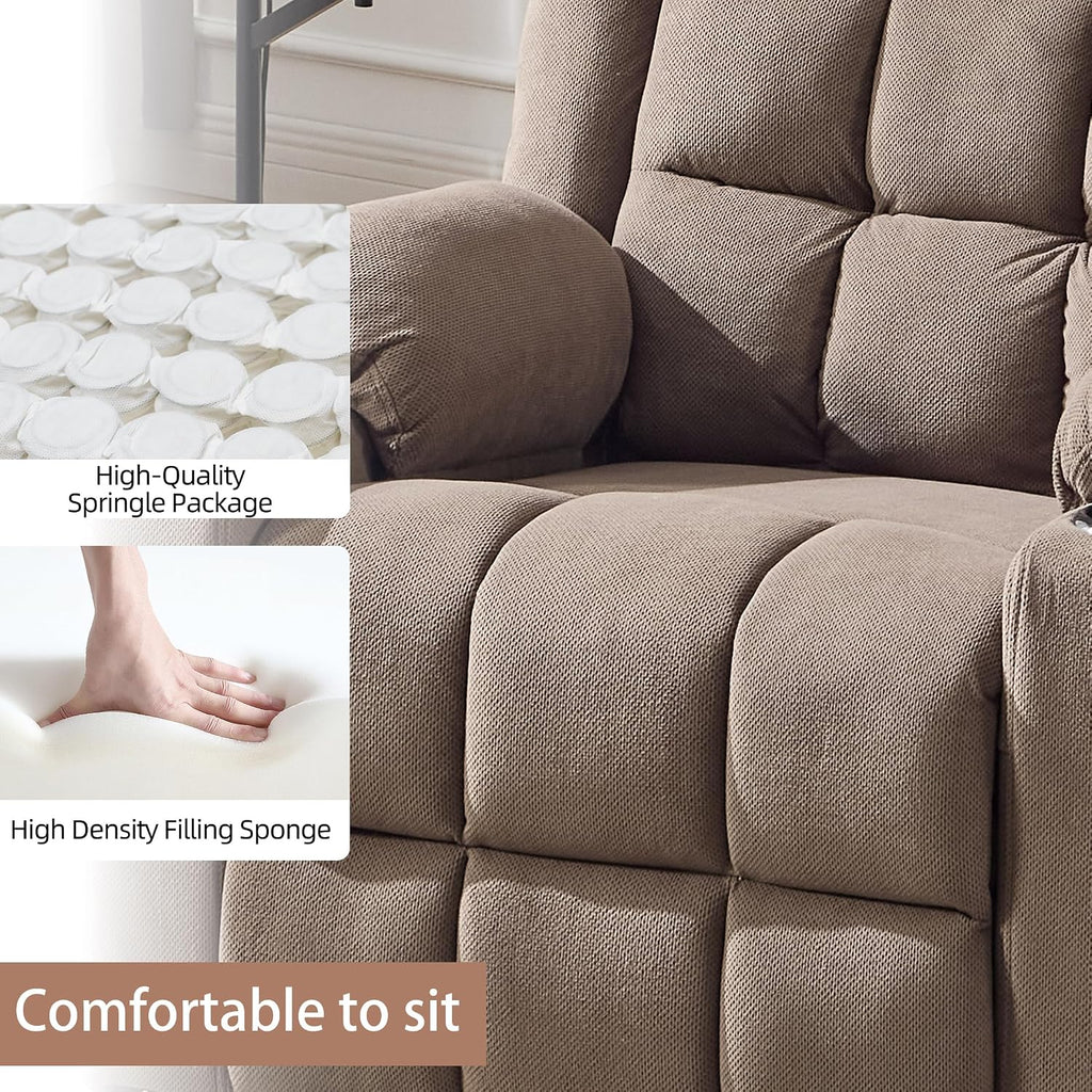 Ketaiyou Swivel Rocker Recliner Chair for Adults with Massage and Heat, Cup Holders and Side Pockets, Glider Rocking Reclining Single Sofa Chair for Living Room (Coffee)