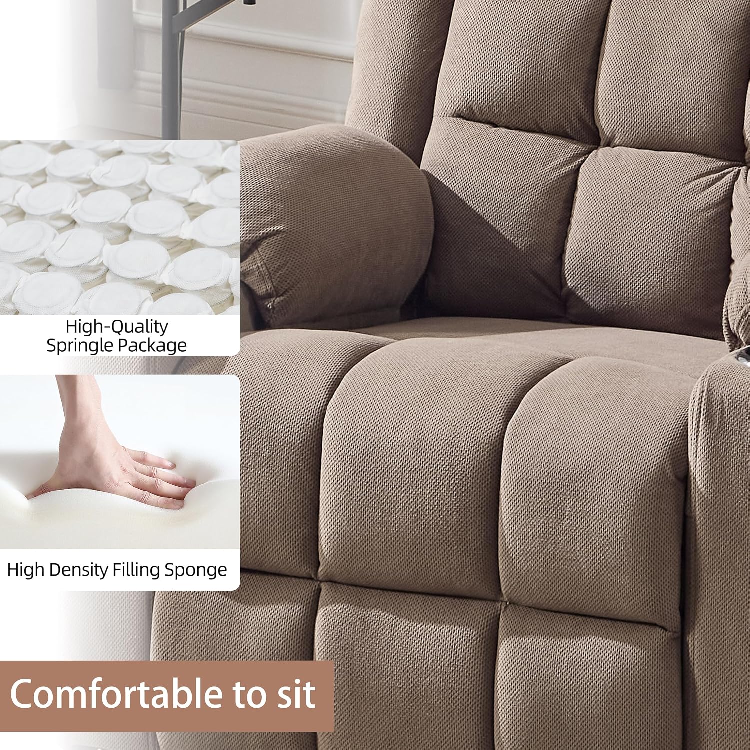 Ketaiyou Swivel Rocker Recliner Chair for Adults with Massage and Heat, Cup Holders and Side Pockets, Glider Rocking Reclining Single Sofa Chair for Living Room (Coffee)