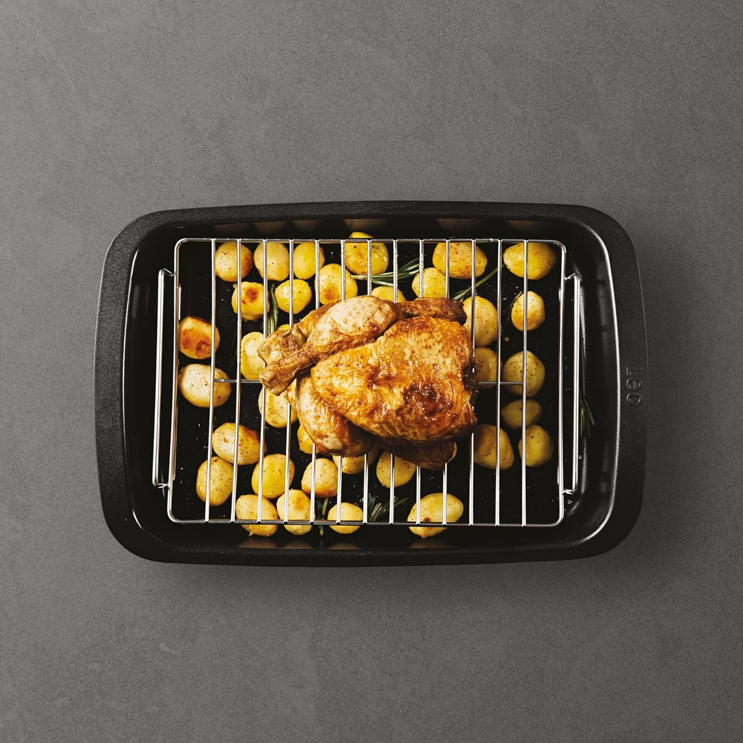 BergHOFF Graphite 3Pc Non-stick Specialty Cookware Set, Recycled Cast Aluminum Pan, Stainless Steel Rack, CeraGreen Non-toxic Ceramic Coating, Grill BBQ Steak Veggies