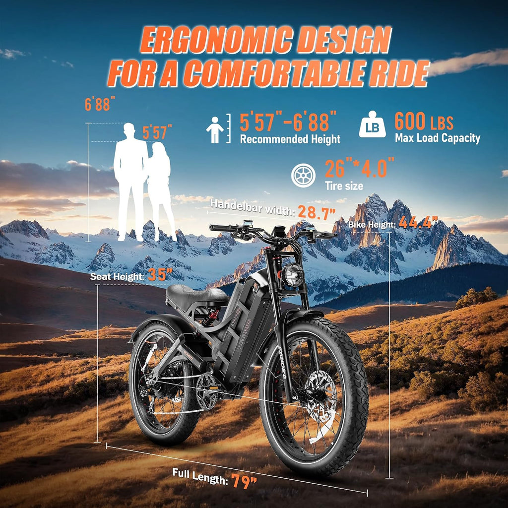 eAhora 2025 Romeo Ultra/Romeo 2 Peak 3000W/2500W 42/40 Mph Electric Bike for Adults 60V 70Ah/52V 60Ah 100-200Miles Long Range Ebike 26' Fat Tire Full Suspension Electric Bicycle
