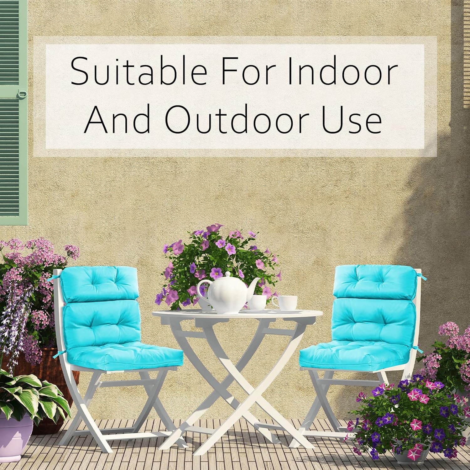 Geelin 4 Pcs High Back Patio Chair Cushion Indoor Outdoor Seat Chair Cushions Back Tufted Patio Rocking Pads Weather Replacement for Furniture (Blue)