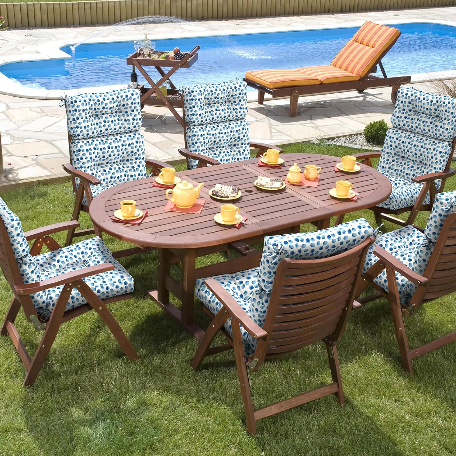 DYTXIII Outdoor High Back Chair Cushions Set of 2, Water Repellent Tufted Rocking Seat Cushions Replacement 44 x 22 Inch, Seat & Back Chair Pads for Patio, Balcony and Indoor Use -Brush Blue