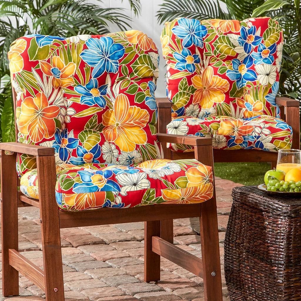 Greendale Home Fashions Outdoor 42x21-inch Seat/Back Chair Cushion (Set of 2), Aloha Crimson