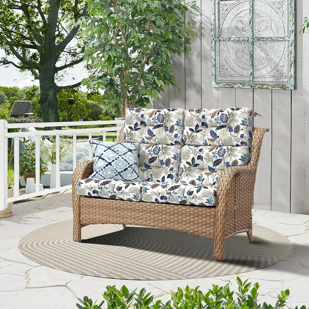 Outdoor High Back Chair Cushions Set of 2, Waterproof Chair Cushions for Patio Home Garden, Replacement Rocking Chair Cushion with tie 22' W x 20' D, Breeze Leaves Beige
