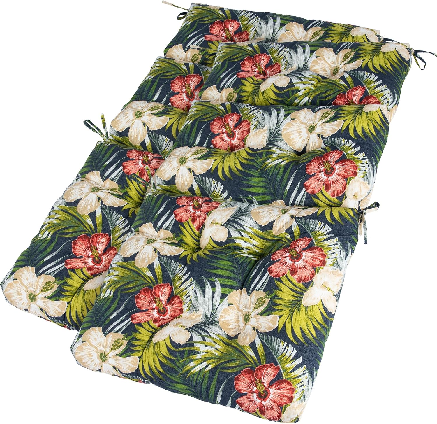 Magpie Fabrics Indoor Outdoor Tufted High Back Chair Cushion Set of 2, Waterproof All-Weather Deep Seating Rocking Chair Patio Chaise Lounge Sun Lounger Chair Cushions(Midnight Blue Floral)