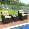 ORALNER 3 Pieces Patio Furniture Set, Outdoor Wicker Rocking Chairs with Soft Cushions, Glass Coffee Table, Rattan Conversation Bistro Set for Front Porch Balcony Garden Deck Poolside (Beige)
