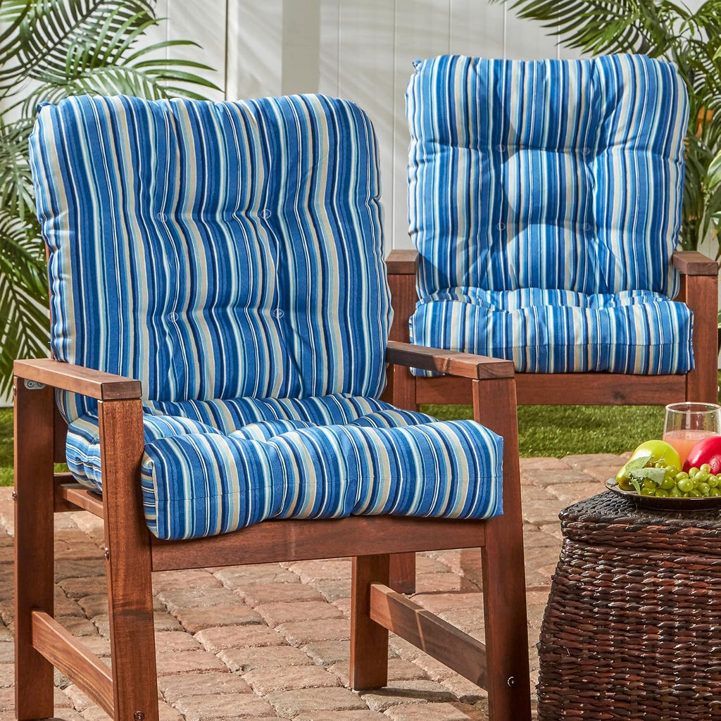 Greendale Home Fashions Outdoor 42x21-inch Seat/Back Chair Cushion (Set of 2), Steel Blue Stripe