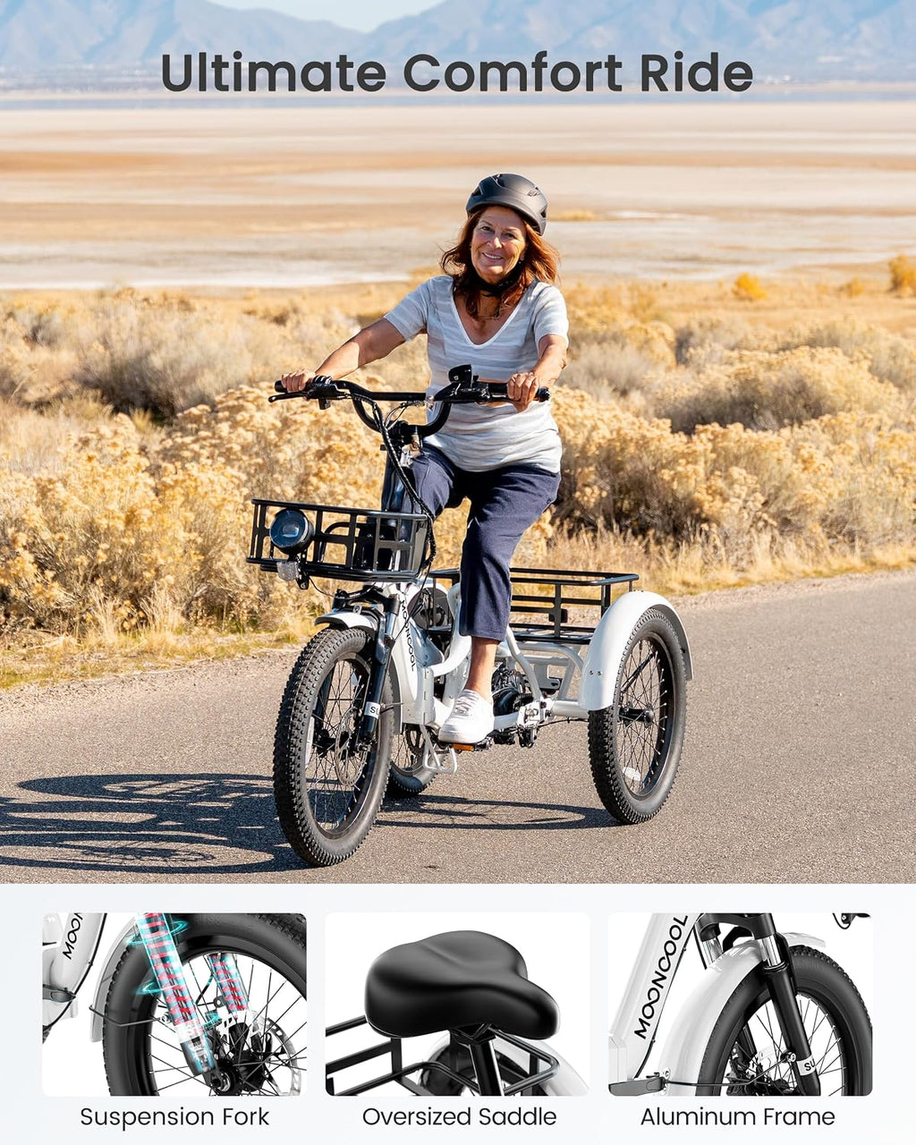 MOONCOOL Electric Trike for Adults, 500W/750W 48V Electric Tricycle for Adults, 20'x3.0' Fat Tire 3 Wheel Electric Bike, Folding Aluminum Adult Tricycle with Removable Battery