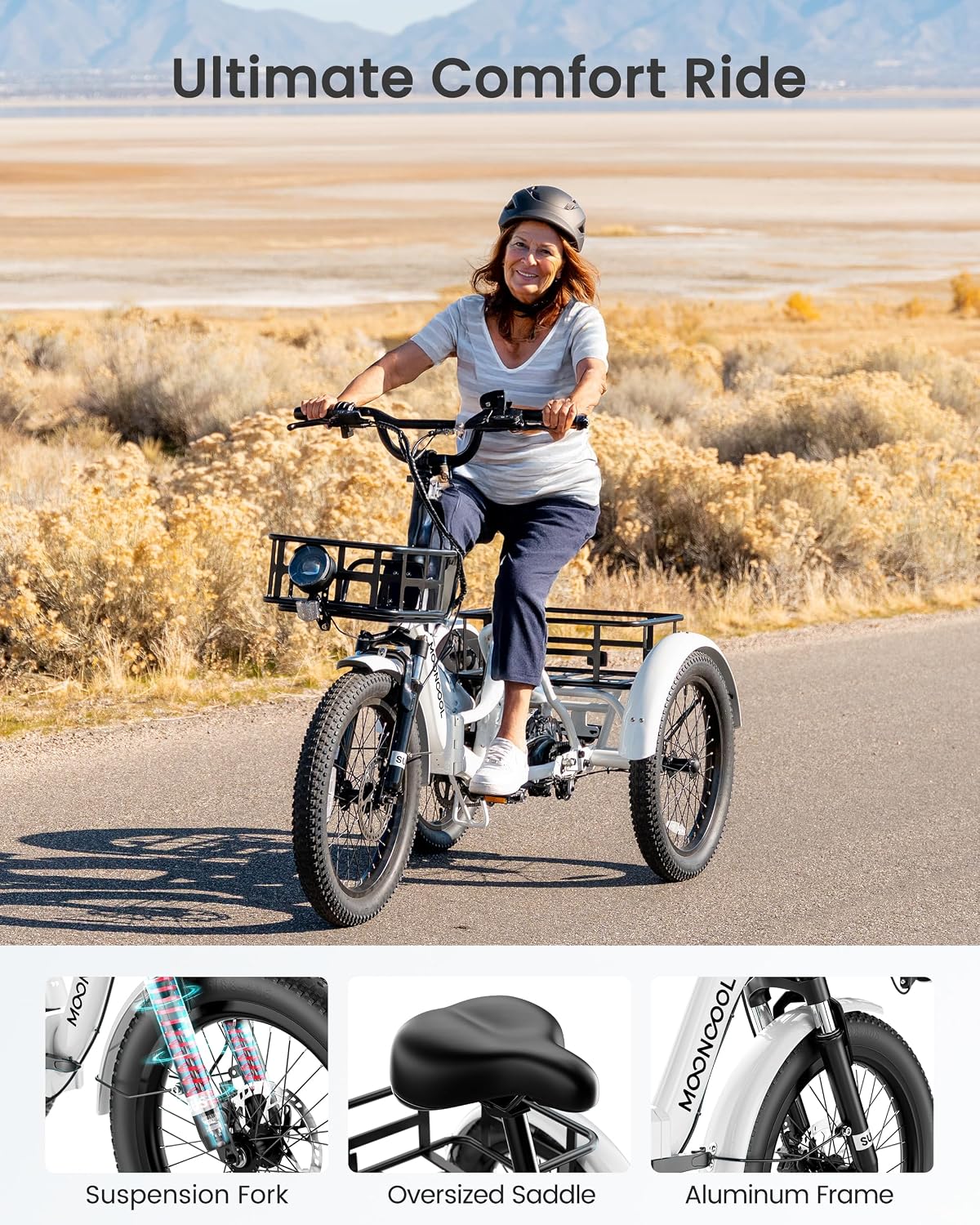 MOONCOOL Electric Trike for Adults, 500W/750W 48V Electric Tricycle for Adults, 20'x3.0' Fat Tire 3 Wheel Electric Bike, Folding Aluminum Adult Tricycle with Removable Battery
