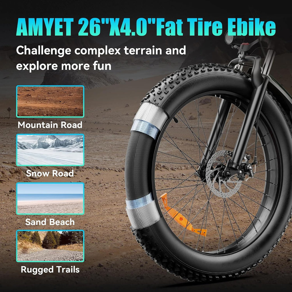 AMYET EB26 Electric Bike for Adults Peak 1500W Electric Bicycle 48V 15AH (720WH) Battery Electric Bike 26' Fat Tire Mountain 28mph 7 Speed Gears Ebike (White)