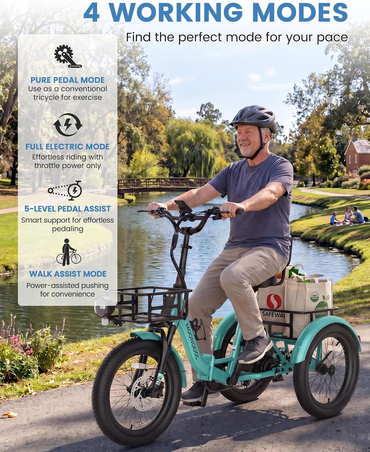 MOONCOOL Electric Trike for Adults, 500W/750W 48V Electric Tricycle for Adults, 20'x3.0' Fat Tire 3 Wheel Electric Bike, Folding Aluminum Adult Tricycle with Removable Battery