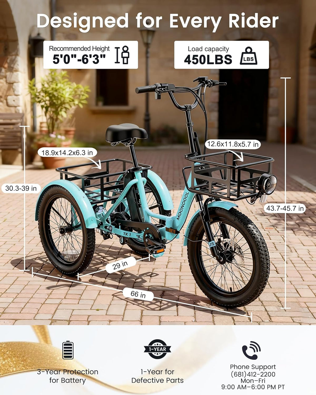 MOONCOOL Electric Trike for Adults, 500W/750W 48V Electric Tricycle for Adults, 20'x3.0' Fat Tire 3 Wheel Electric Bike, Folding Aluminum Adult Tricycle with Removable Battery